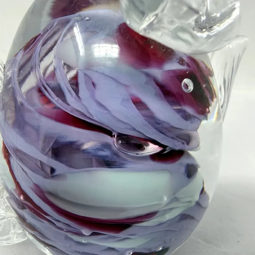 Hand Blown Art Glass Teapot Figurine Purple White Swirl Signed Mini Sculpture
